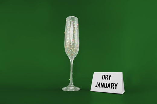 Dry January with lights in a champange glass